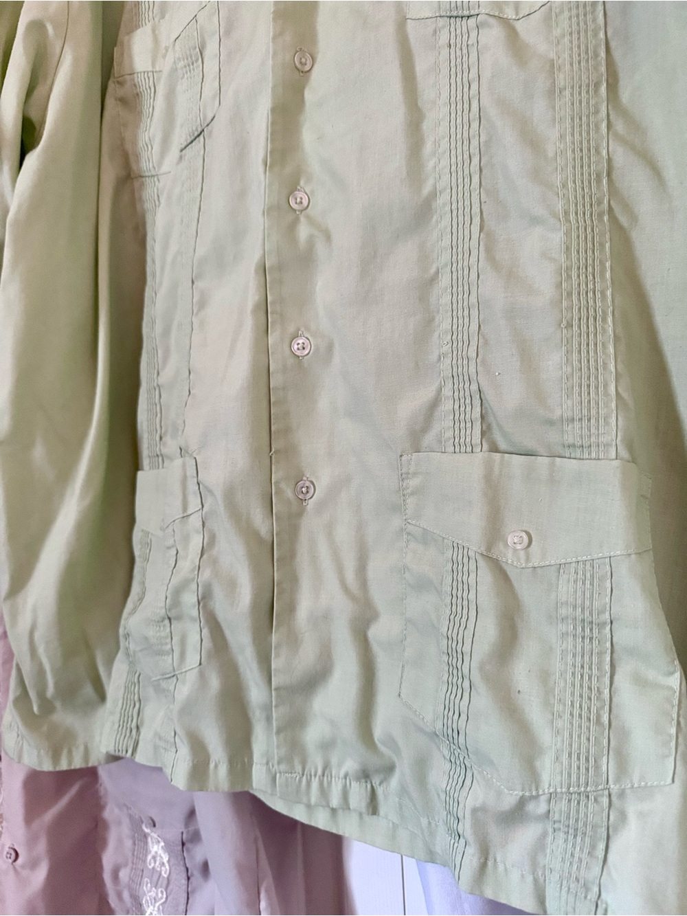 Lot Of Size 4X Men’s Guayabera Shirts Mint Green Tan White Zipper Button Pockets - Picture 3 of 11